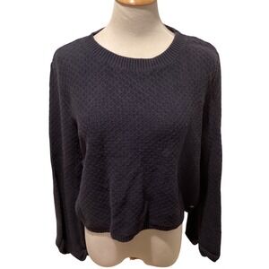 Roxy Women's Navy Blue Textured Knit Sweater Long Sleeve Cropped Pullover M